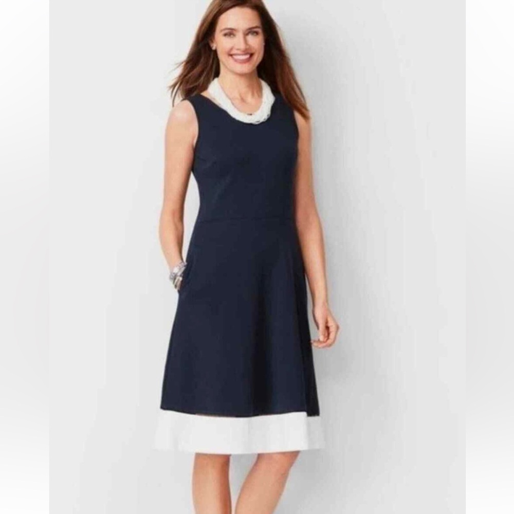 Talbot’s Navy Blue and White Cotton Sleeveless Fit and Flare Dress Size Small